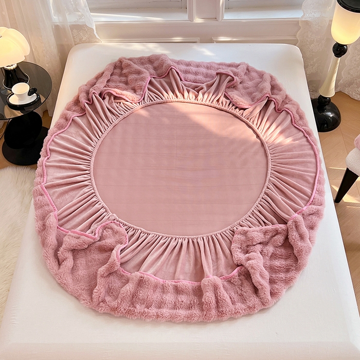 91家纺网 家纺一手货源 找家纺 梦舒羽 2025新款兔毛绒水晶绒床垫保护套牛奶绒床垫套单品床笠单件床笠 兔毛绒泡泡-云梦粉