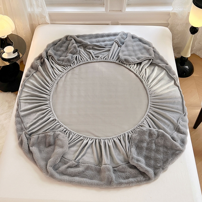 91家纺网 家纺一手货源 找家纺 梦舒羽 2025新款兔毛绒水晶绒床垫保护套牛奶绒床垫套单品床笠单件床笠 兔毛绒泡泡-烟雨灰