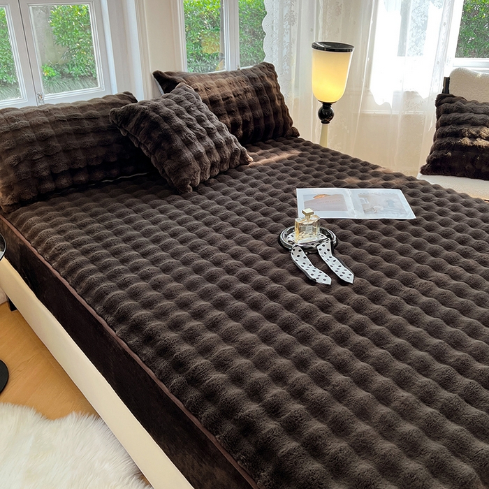 91家纺网 家纺一手货源 找家纺 梦舒羽 2025新款兔毛绒水晶绒床垫保护套牛奶绒床垫套单品床笠单件床笠 兔毛绒泡泡-咖啡色