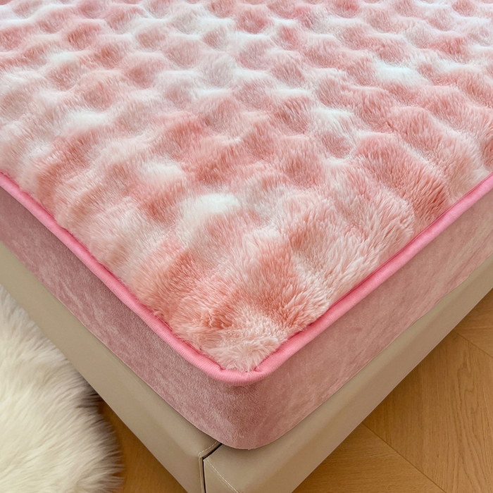 91家纺网 家纺一手货源 找家纺 梦舒羽 2025新款兔毛绒水晶绒床垫保护套牛奶绒床垫套单品床笠单件床笠 兔毛绒泡泡-梦幻樱粉