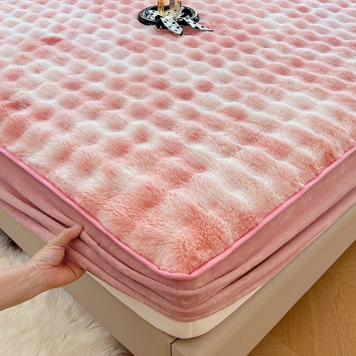91家纺网 家纺一手货源 找家纺 梦舒羽 2025新款兔毛绒水晶绒床垫保护套牛奶绒床垫套单品床笠单件床笠 兔毛绒泡泡-梦幻樱粉