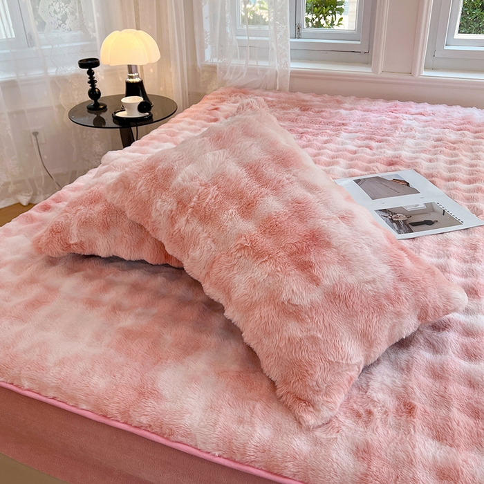 91家纺网 家纺一手货源 找家纺 梦舒羽 2025新款兔毛绒水晶绒床垫保护套牛奶绒床垫套单品床笠单件床笠 兔毛绒泡泡-梦幻樱粉