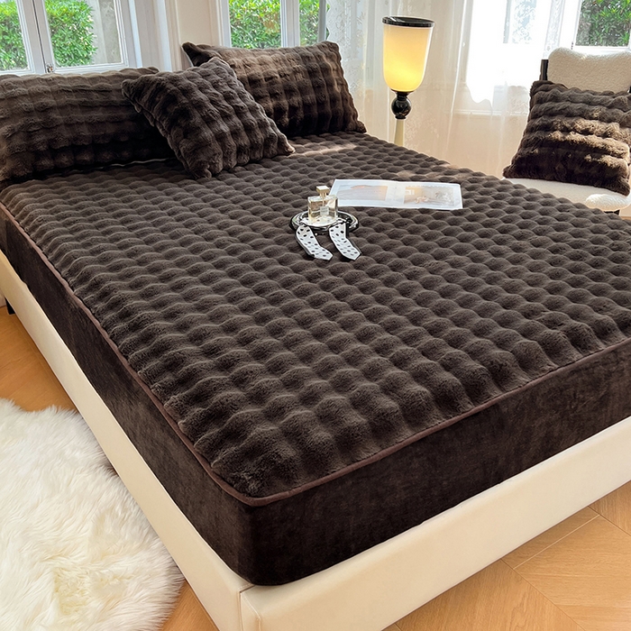 91家纺网 家纺一手货源 找家纺 梦舒羽 2025新款兔毛绒水晶绒床垫保护套牛奶绒床垫套单品床笠单件床笠 兔毛绒泡泡-咖啡色