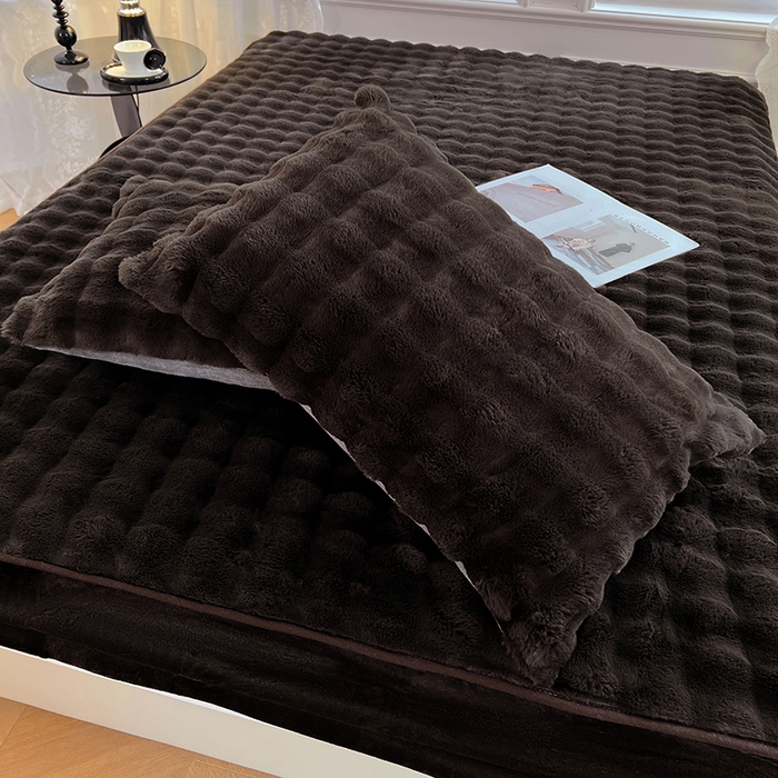 91家纺网 家纺一手货源 找家纺 梦舒羽 2025新款兔毛绒水晶绒床垫保护套牛奶绒床垫套单品床笠单件床笠 兔毛绒泡泡-咖啡色