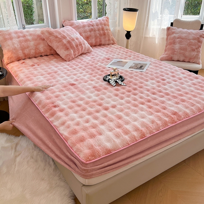 91家纺网 家纺一手货源 找家纺 梦舒羽 2025新款兔毛绒水晶绒床垫保护套牛奶绒床垫套单品床笠单件床笠 兔毛绒泡泡-梦幻樱粉