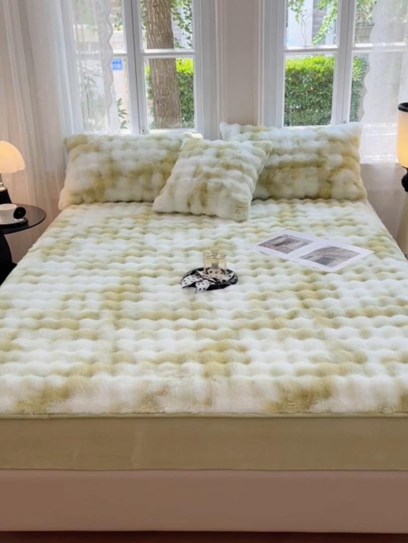 91家纺网 家纺一手货源 找家纺 梦舒羽 2025新款兔毛绒水晶绒床垫保护套牛奶绒床垫套单品床笠单件床笠 兔毛绒泡泡-梦幻果绿