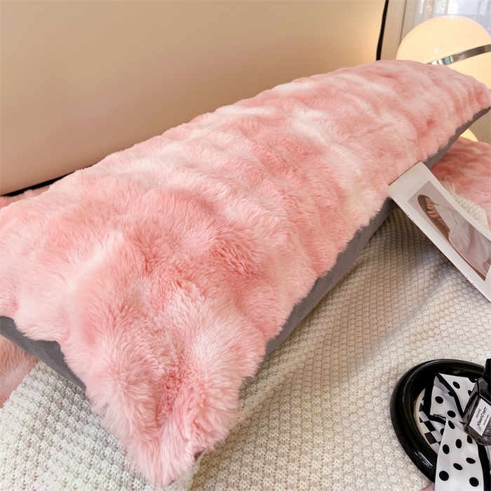 91家纺网 家纺一手货源 找家纺 梦舒羽 2025新款兔毛绒双人枕套牛奶绒加长情侣枕芯套雪花绒枕头套 兔毛绒泡泡-梦幻樱粉