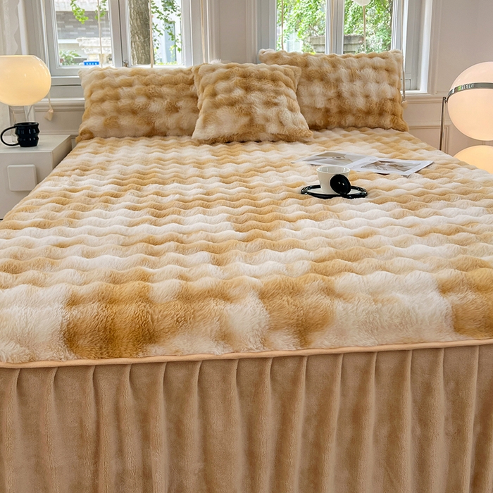 91家纺网 家纺一手货源 找家纺 （总）梦舒羽 2025新款兔毛绒水晶绒床垫保护罩牛奶绒床垫床单罩单件床裙单品床裙