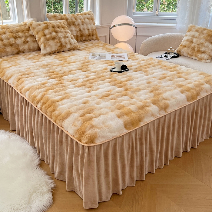 91家纺网 家纺一手货源 找家纺 （总）梦舒羽 2025新款兔毛绒水晶绒床垫保护罩牛奶绒床垫床单罩单件床裙单品床裙