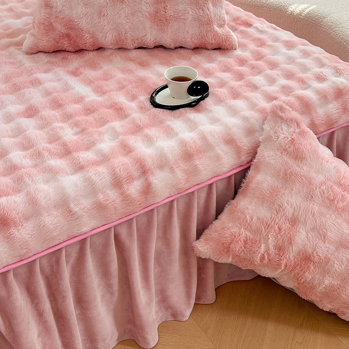 91家纺网 家纺一手货源 找家纺 梦舒羽 2025新款兔毛绒水晶绒床垫保护罩牛奶绒床垫床单罩单件床裙单品床裙 兔毛绒泡泡-梦幻樱粉