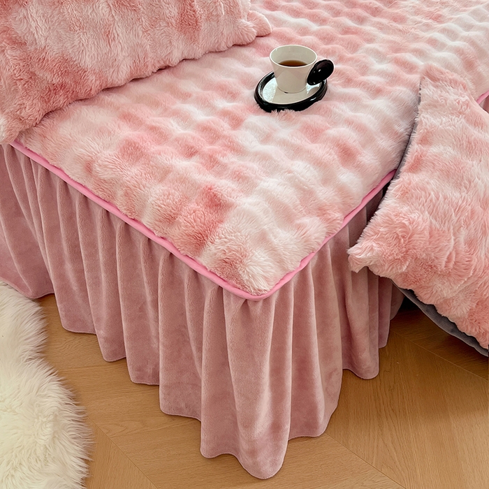 91家纺网 家纺一手货源 找家纺 梦舒羽 2025新款兔毛绒水晶绒床垫保护罩牛奶绒床垫床单罩单件床裙单品床裙 兔毛绒泡泡-梦幻樱粉