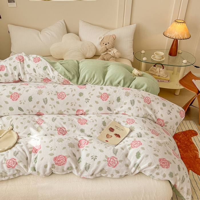 91家纺网 家纺一手货源 找家纺 金盛纺 2025新款高克重牛奶绒印花系列单被套(可定制) 玫瑰花园