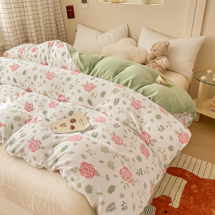 91家纺网 家纺一手货源 找家纺 金盛纺 2025新款高克重牛奶绒印花系列单被套(可定制) 玫瑰花园