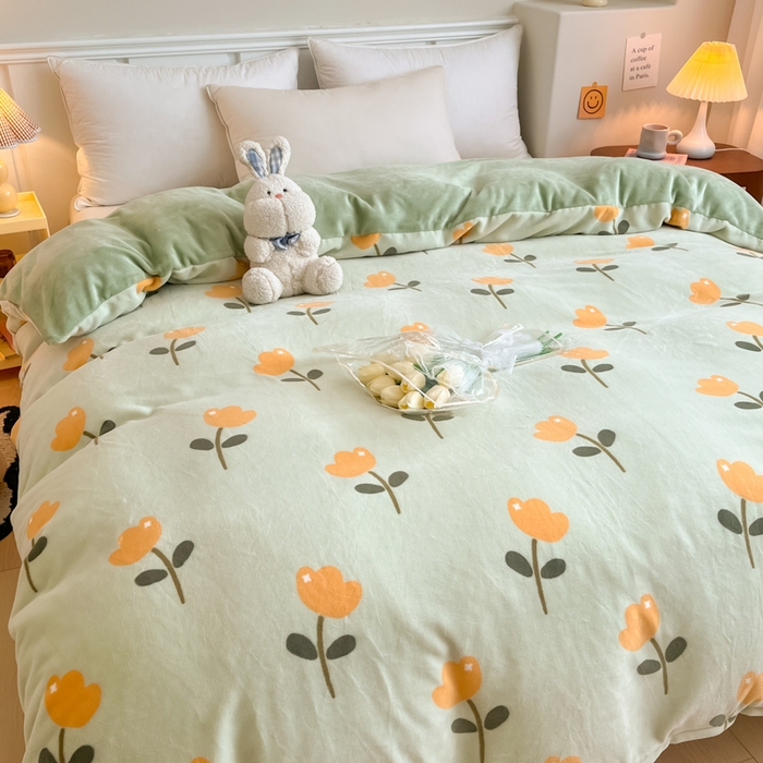 91家纺网 家纺一手货源 找家纺 金盛纺 2025新款高克重牛奶绒印花系列单被套(可定制) 花仙子