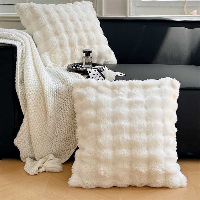 91家纺网 家纺一手货源 找家纺 梦舒羽 2025新款兔毛绒抱枕套单人牛奶绒枕芯套雪花绒宿舍枕头套 兔毛绒泡泡-晨曦白