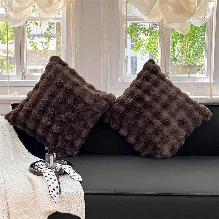 91家纺网 家纺一手货源 找家纺 梦舒羽 2025新款兔毛绒抱枕套单人牛奶绒枕芯套雪花绒宿舍枕头套 兔毛绒泡泡-咖啡色