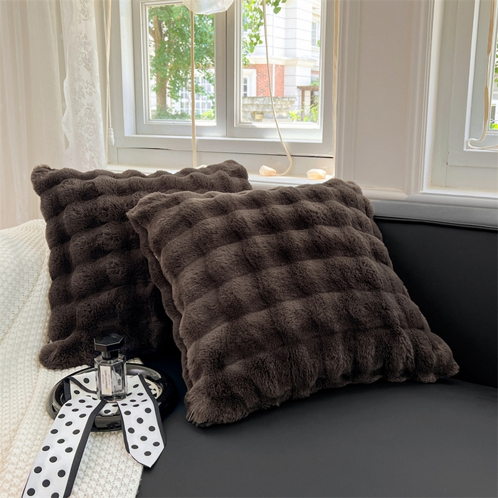 91家纺网 家纺一手货源 找家纺 梦舒羽 2025新款兔毛绒抱枕套单人牛奶绒枕芯套雪花绒宿舍枕头套 兔毛绒泡泡-咖啡色