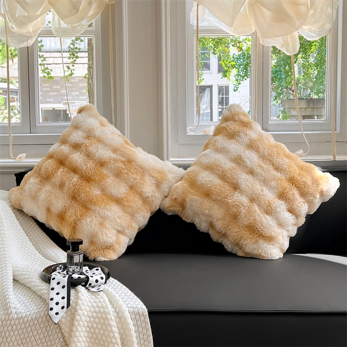 91家纺网 家纺一手货源 找家纺 梦舒羽 2025新款兔毛绒抱枕套单人牛奶绒枕芯套雪花绒宿舍枕头套 兔毛绒泡泡-梦幻奶咖