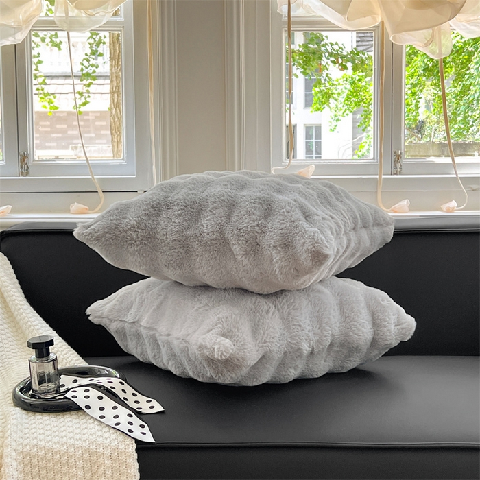 91家纺网 家纺一手货源 找家纺 梦舒羽 2025新款兔毛绒抱枕套单人牛奶绒枕芯套雪花绒宿舍枕头套 兔毛绒泡泡-烟雨灰