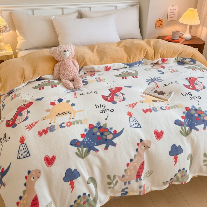 91家纺网 家纺一手货源 找家纺 金盛纺 2025新款高克重牛奶绒印花系列单被套(可定制) 侏罗纪