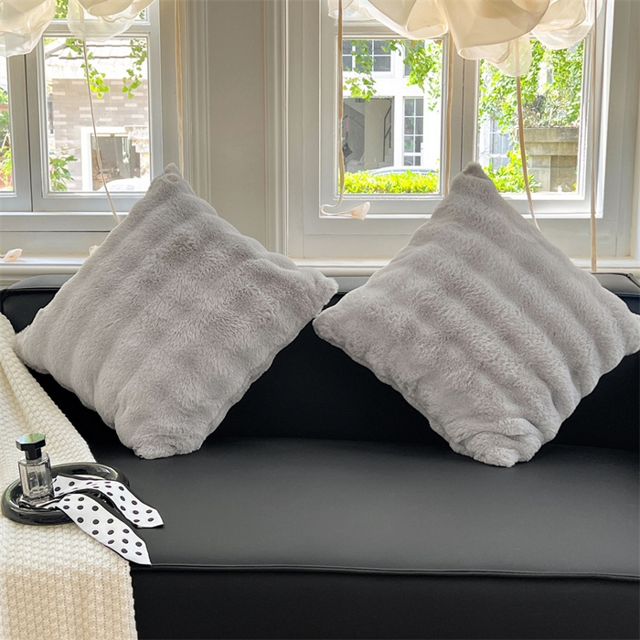 91家纺网 家纺一手货源 找家纺 梦舒羽 2025新款兔毛绒抱枕套单人牛奶绒枕芯套雪花绒宿舍枕头套 兔毛绒泡泡-烟雨灰