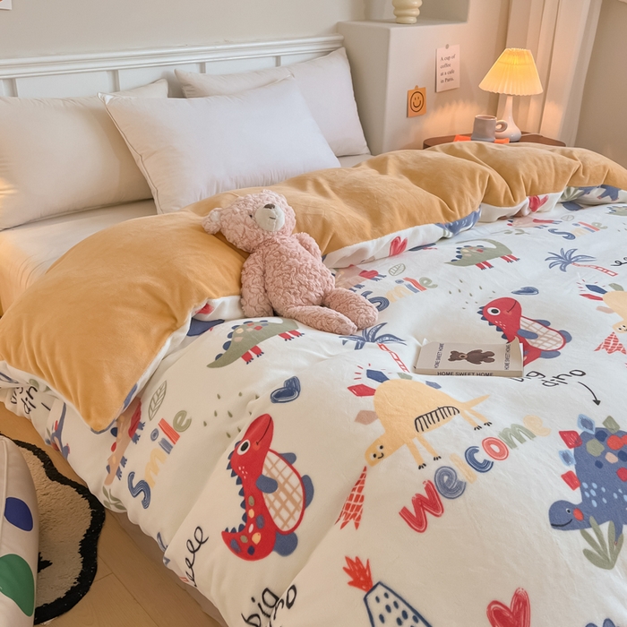 91家纺网 家纺一手货源 找家纺 金盛纺 2025新款高克重牛奶绒印花系列单被套(可定制) 侏罗纪