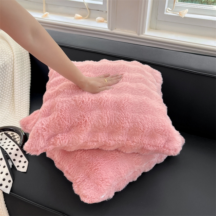 91家纺网 家纺一手货源 找家纺 梦舒羽 2025新款兔毛绒抱枕套单人牛奶绒枕芯套雪花绒宿舍枕头套 兔毛绒泡泡-云梦粉