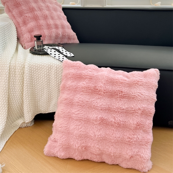 91家纺网 家纺一手货源 找家纺 梦舒羽 2025新款兔毛绒抱枕套单人牛奶绒枕芯套雪花绒宿舍枕头套 兔毛绒泡泡-云梦粉