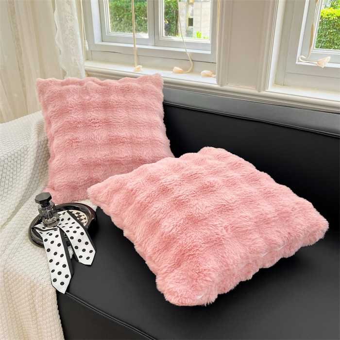 91家纺网 家纺一手货源 找家纺 梦舒羽 2025新款兔毛绒抱枕套单人牛奶绒枕芯套雪花绒宿舍枕头套 兔毛绒泡泡-云梦粉