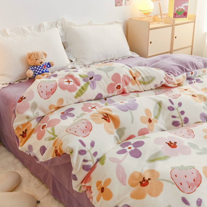 91家纺网 家纺一手货源 找家纺 金盛纺 2025新款高克重牛奶绒印花系列单被套(可定制) 花香伊人