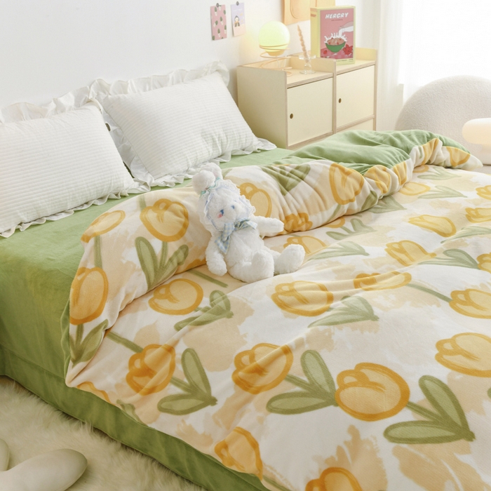 91家纺网 家纺一手货源 找家纺 金盛纺 2025新款高克重牛奶绒印花系列单被套(可定制) 郁金香