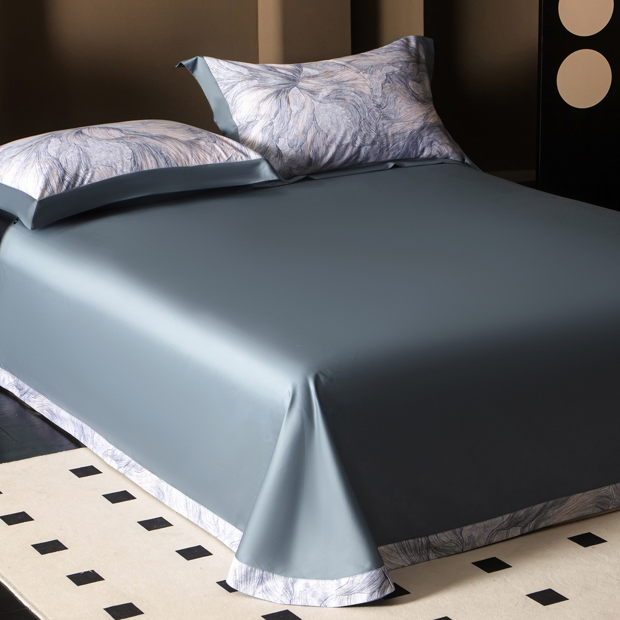 91家纺网 家纺一手货源 找家纺 洺兰家居 2025新款100支全棉新疆棉单拼角工艺款四件套长绒棉贴边床单床笠床上用品套件专（控价标准275加大285床笠275） 舒蕾