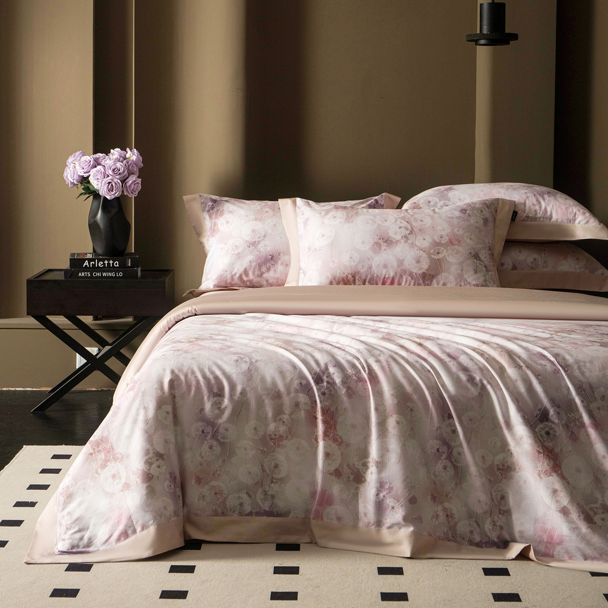 91家纺网 家纺一手货源 找家纺 洺兰家居 2025新款100支全棉新疆棉单拼角工艺款四件套长绒棉贴边床单床笠床上用品套件专（控价标准275加大285床笠275） 璀璨