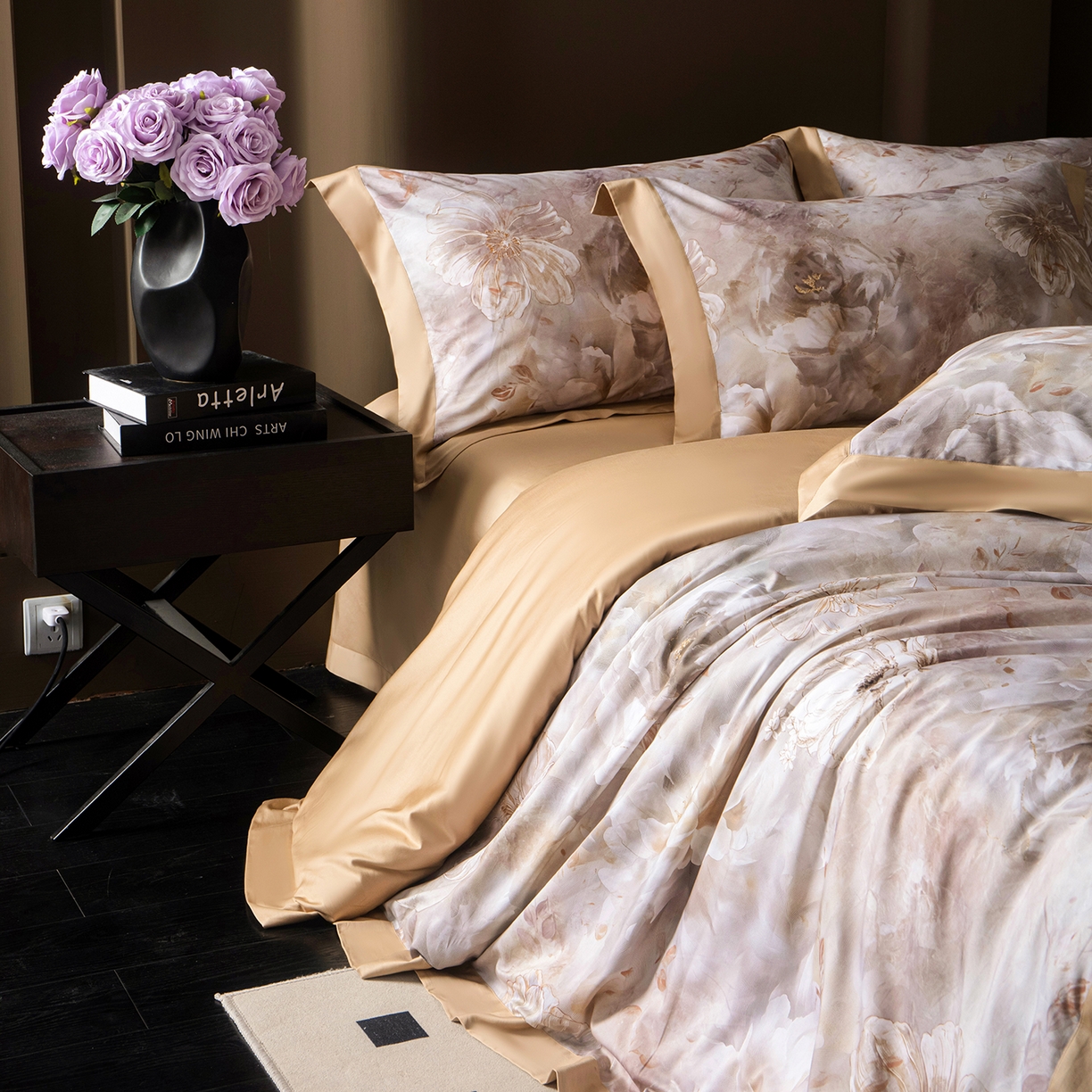 91家纺网 家纺一手货源 找家纺 洺兰家居 2025新款100支全棉新疆棉单拼角工艺款四件套长绒棉贴边床单床笠床上用品套件专（控价标准275加大285床笠275） 云锦