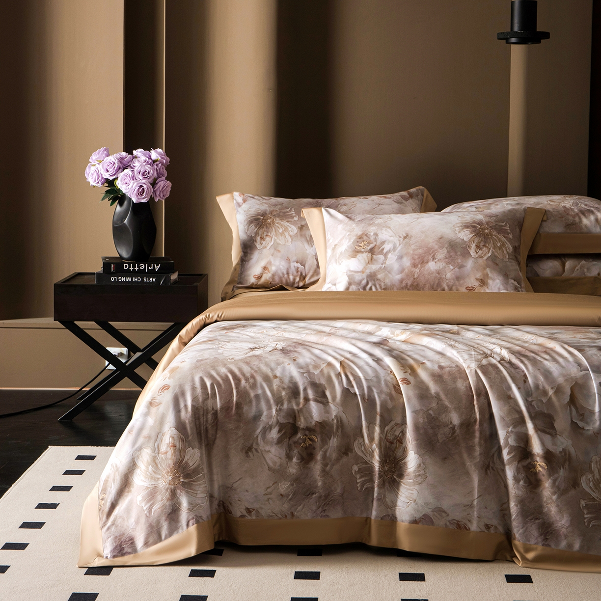 91家纺网 家纺一手货源 找家纺 洺兰家居 2025新款100支全棉新疆棉单拼角工艺款四件套长绒棉贴边床单床笠床上用品套件专（控价标准275加大285床笠275） 云锦