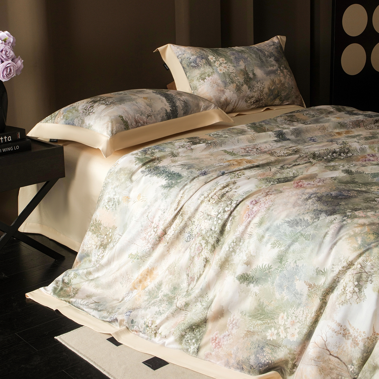 91家纺网 家纺一手货源 找家纺 洺兰家居 2025新款100支全棉新疆棉单拼角工艺款四件套长绒棉贴边床单床笠床上用品套件专（控价标准275加大285床笠275） 梦境