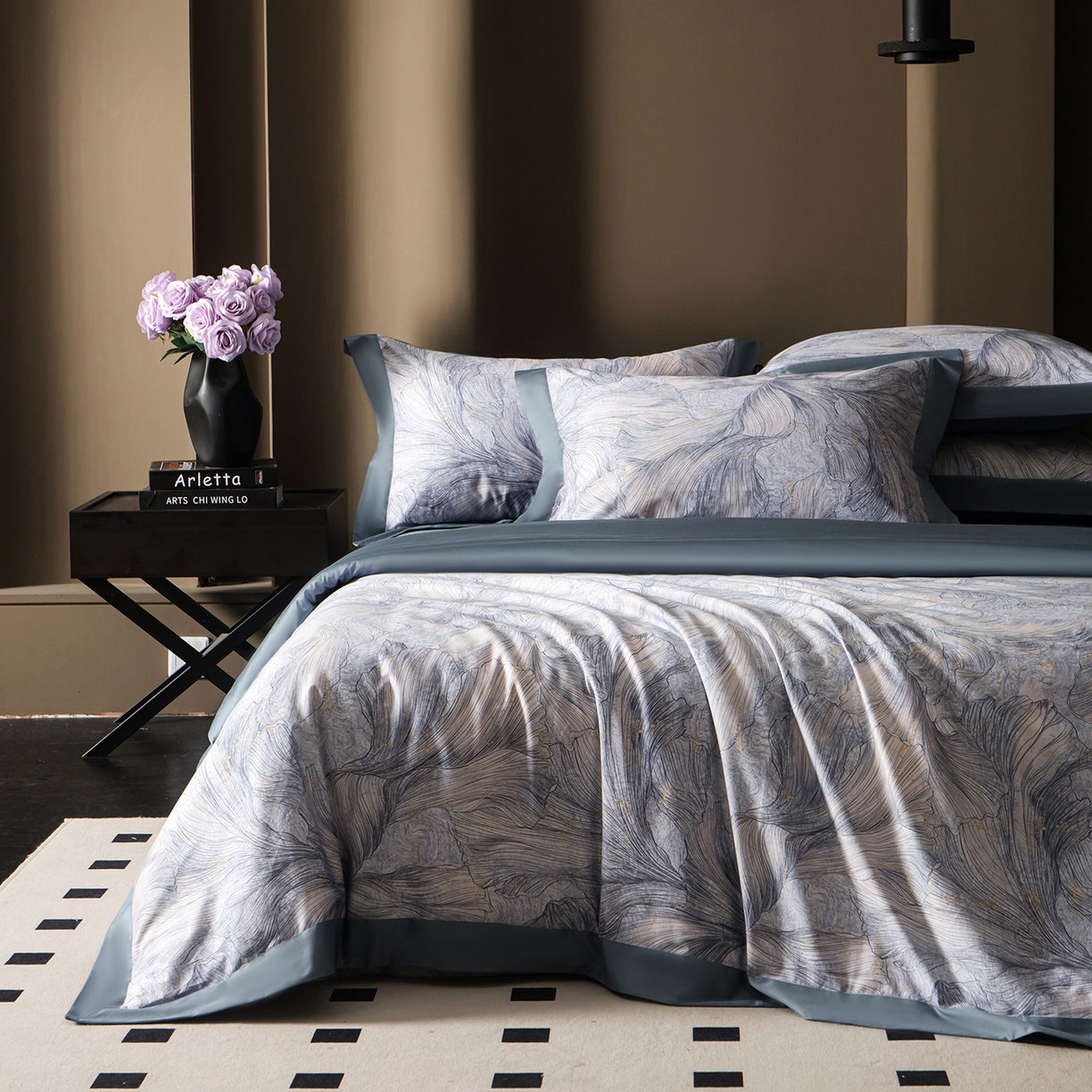 91家纺网 家纺一手货源 找家纺 洺兰家居 2025新款100支全棉新疆棉单拼角工艺款四件套长绒棉贴边床单床笠床上用品套件专（控价标准275加大285床笠275） 舒蕾