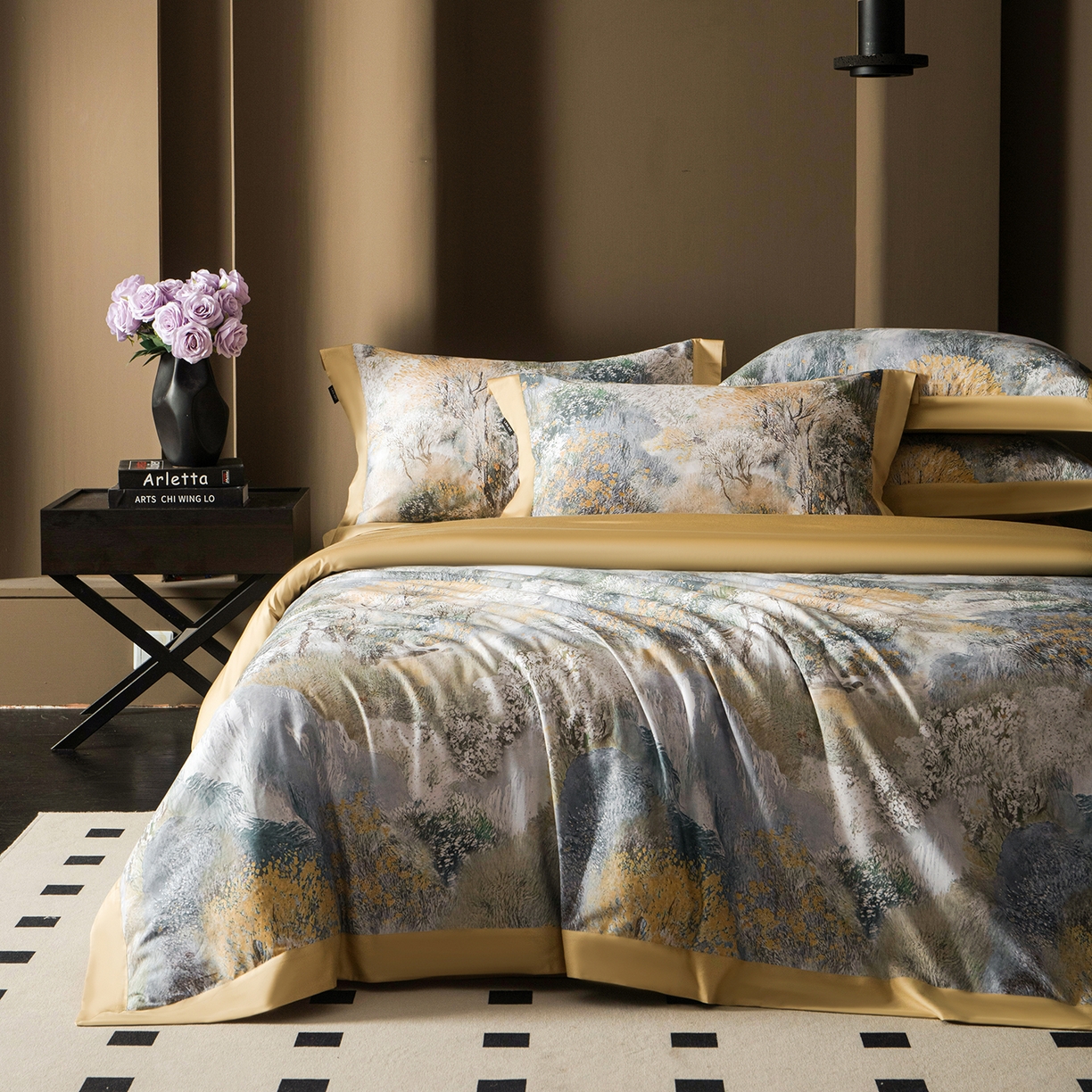 91家纺网 家纺一手货源 找家纺 洺兰家居 2025新款100支全棉新疆棉单拼角工艺款四件套长绒棉贴边床单床笠床上用品套件专（控价标准275加大285床笠275） 雾都