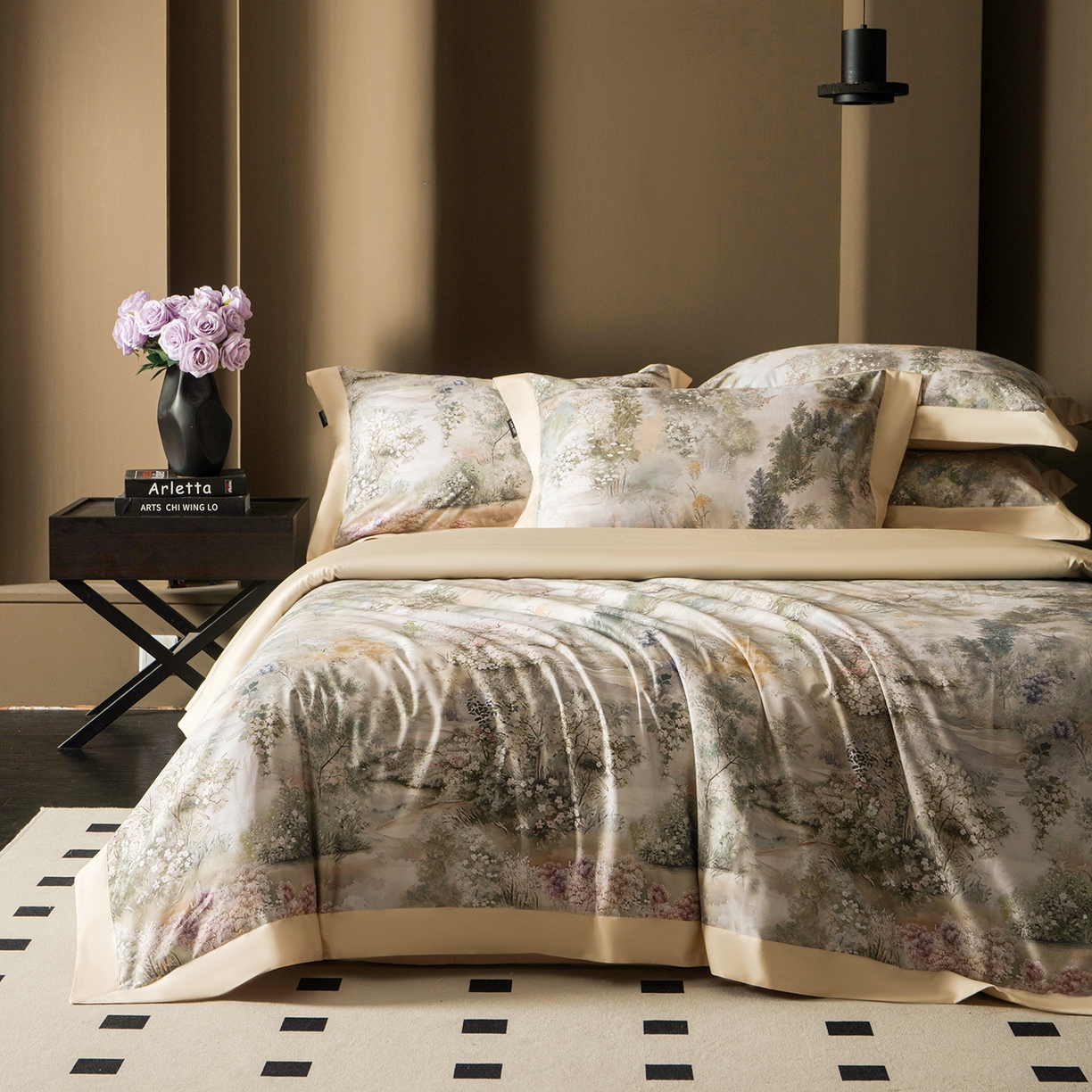 91家纺网 家纺一手货源 找家纺 洺兰家居 2025新款100支全棉新疆棉单拼角工艺款四件套长绒棉贴边床单床笠床上用品套件专（控价标准275加大285床笠275） 梦境