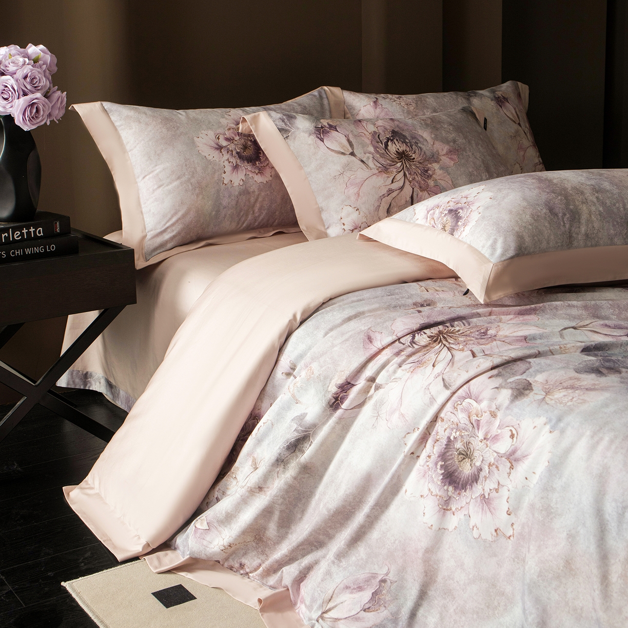 91家纺网 家纺一手货源 找家纺 洺兰家居 2025新款100支全棉新疆棉单拼角工艺款四件套长绒棉贴边床单床笠床上用品套件专（控价标准275加大285床笠275） 芊梦