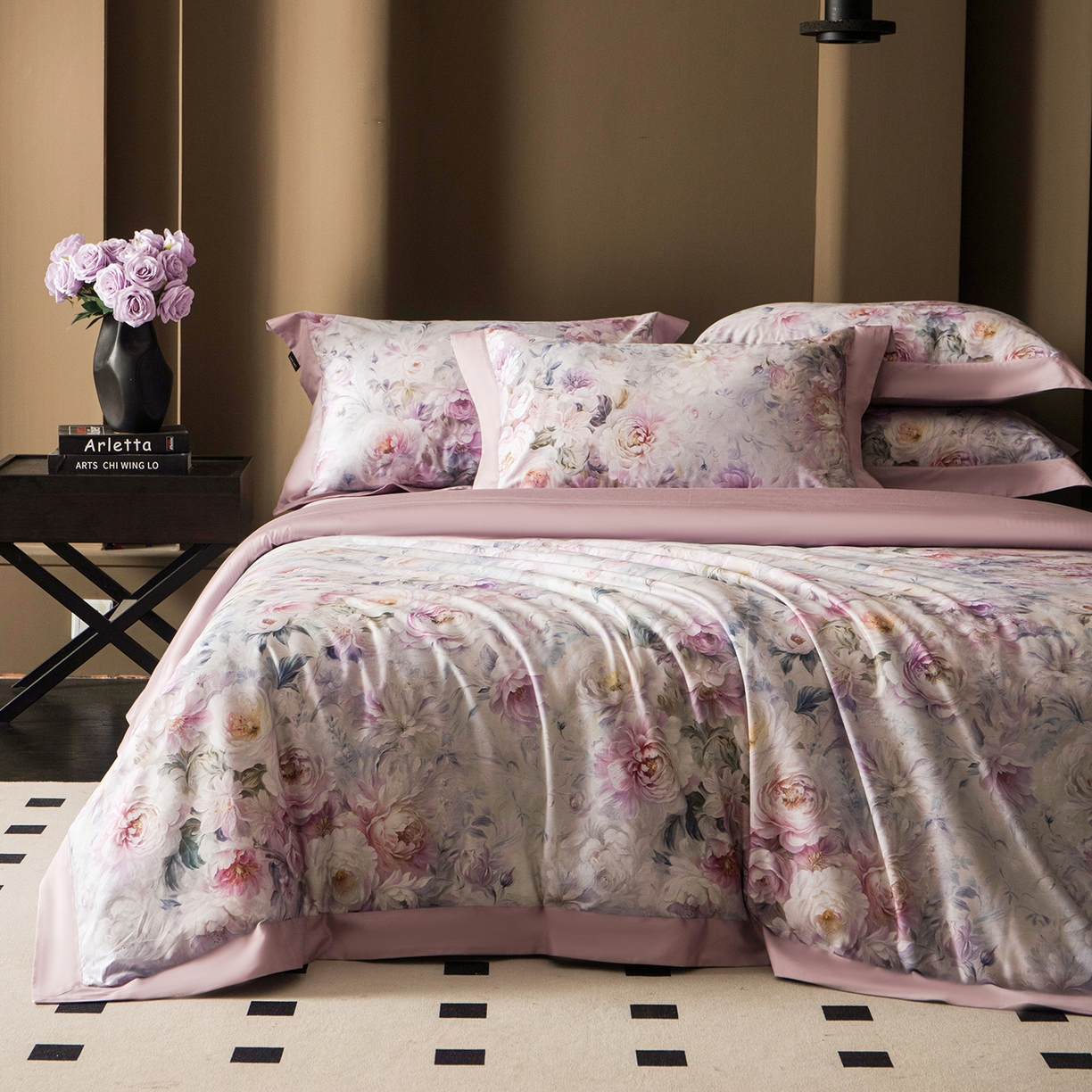 91家纺网 家纺一手货源 找家纺 洺兰家居 2025新款100支全棉新疆棉单拼角工艺款四件套长绒棉贴边床单床笠床上用品套件专（控价标准275加大285床笠275） 洛缇