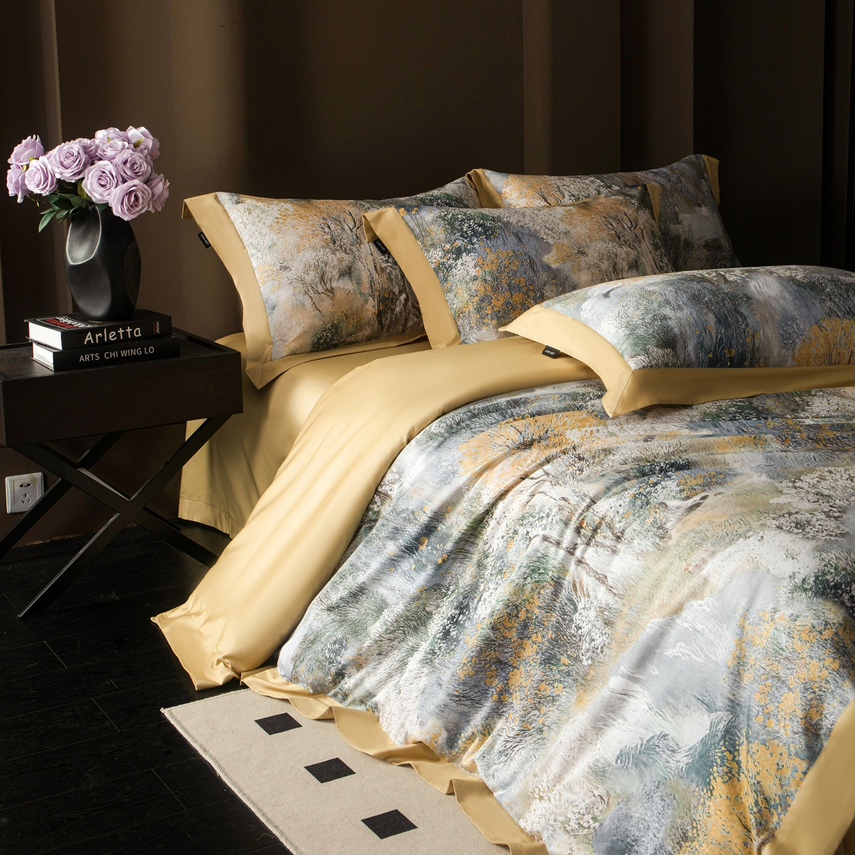 91家纺网 家纺一手货源 找家纺 洺兰家居 2025新款100支全棉新疆棉单拼角工艺款四件套长绒棉贴边床单床笠床上用品套件专（控价标准275加大285床笠275） 雾都