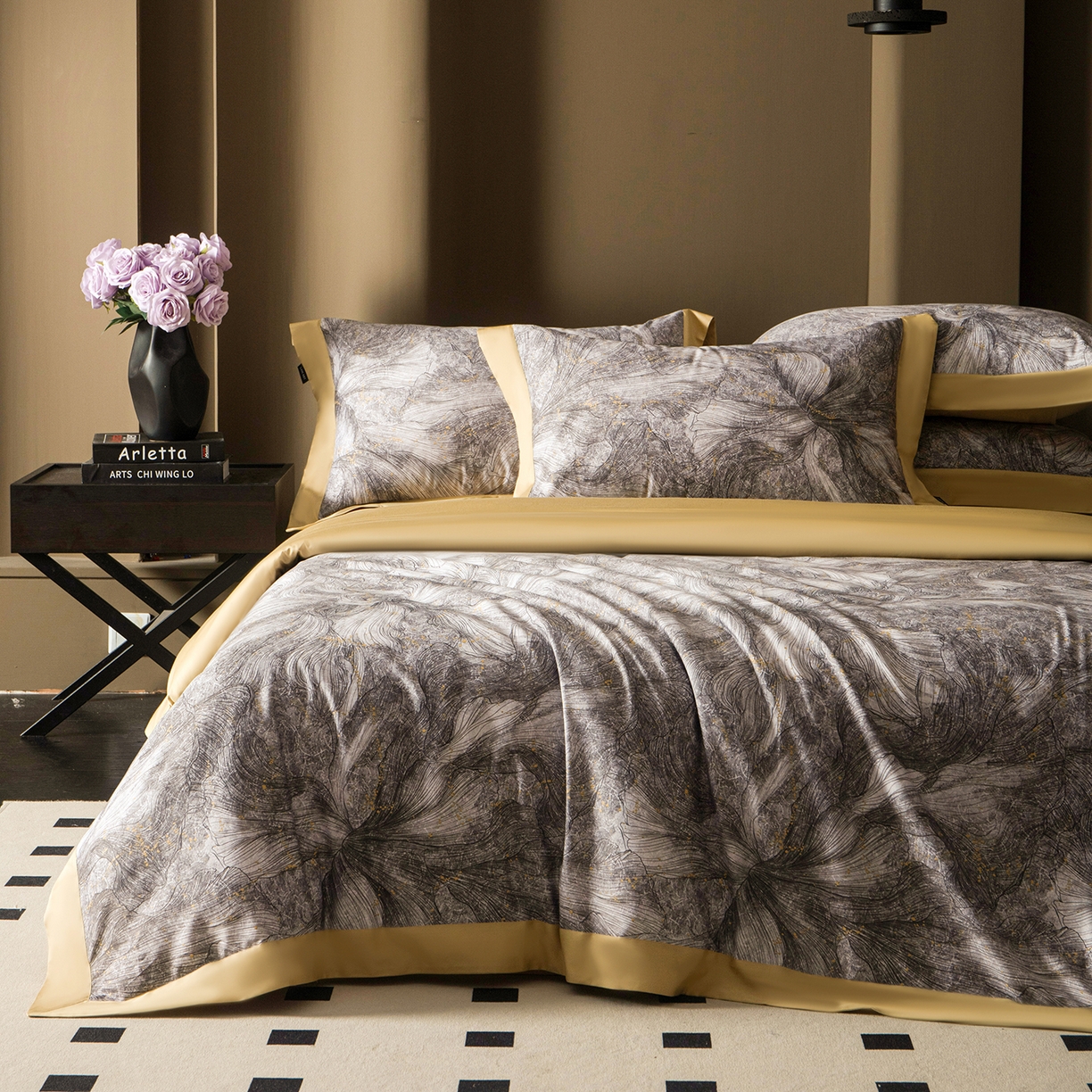 91家纺网 家纺一手货源 找家纺 洺兰家居 2025新款100支全棉新疆棉单拼角工艺款四件套长绒棉贴边床单床笠床上用品套件专（控价标准275加大285床笠275） 德琳