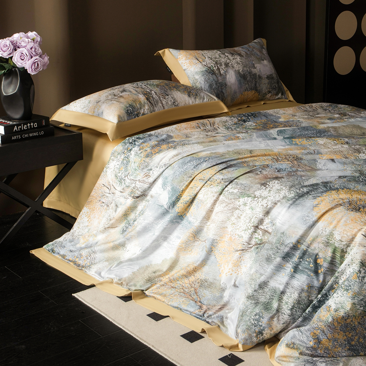 91家纺网 家纺一手货源 找家纺 洺兰家居 2025新款100支全棉新疆棉单拼角工艺款四件套长绒棉贴边床单床笠床上用品套件专（控价标准275加大285床笠275） 雾都