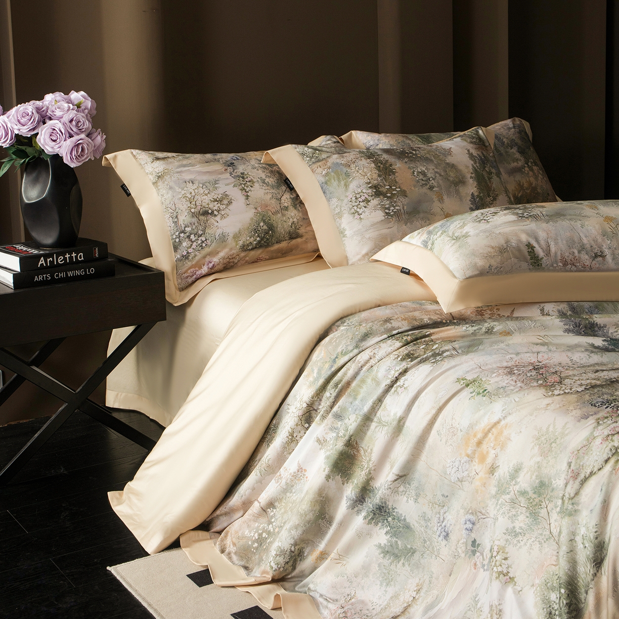 91家纺网 家纺一手货源 找家纺 洺兰家居 2025新款100支全棉新疆棉单拼角工艺款四件套长绒棉贴边床单床笠床上用品套件专（控价标准275加大285床笠275） 梦境