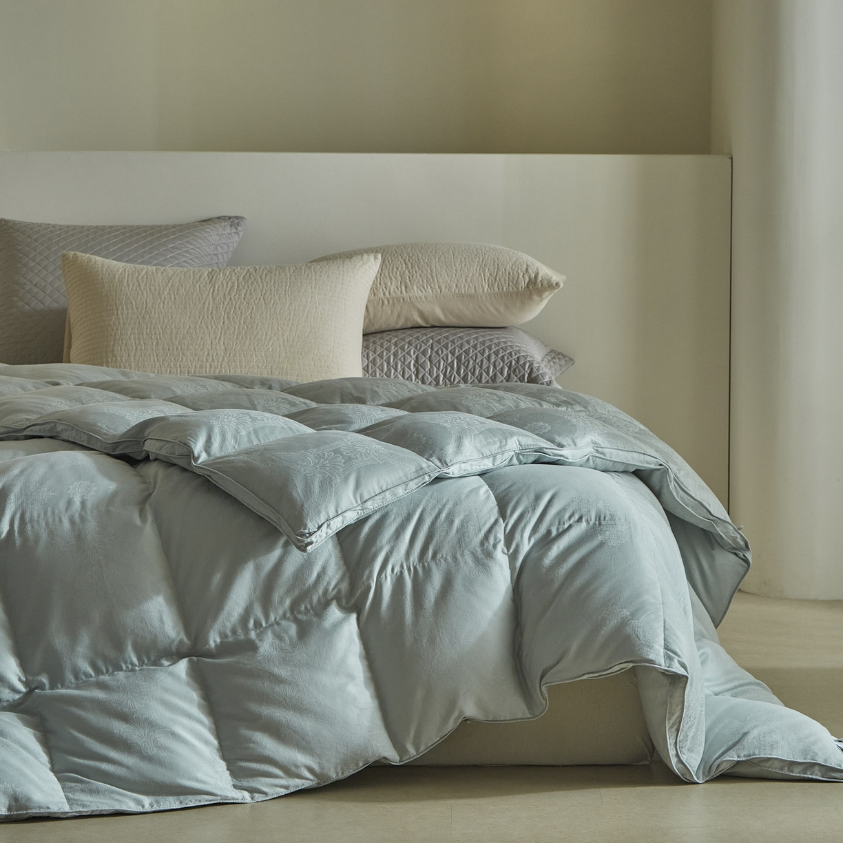 91家纺网 家纺一手货源 找家纺 暖羽屋羽绒馆 2025新款国标95白鹅绒被子 羽绒被芯60s大提花羽绒被 双人鹅绒被2米 婚庆被子 普希斯 蓝