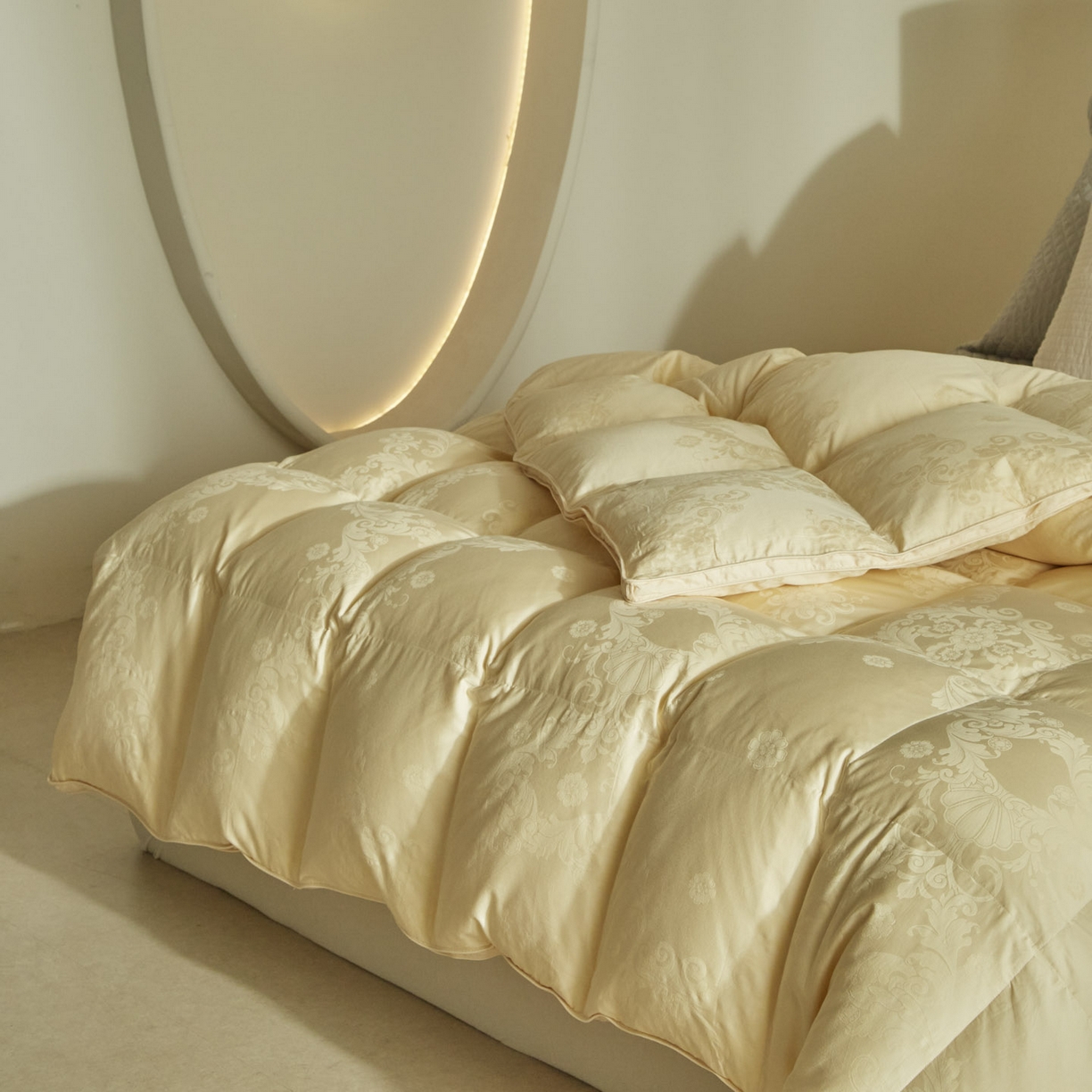 91家纺网 家纺一手货源 找家纺 暖羽屋羽绒馆 2025新款国标95白鹅绒被子 羽绒被芯60s大提花羽绒被 双人鹅绒被2米 婚庆被子 普希斯 耀金