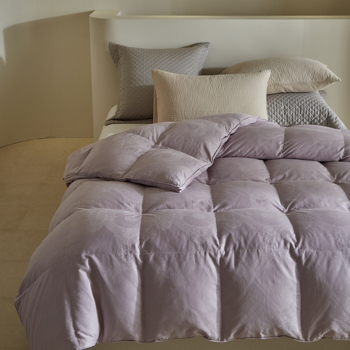 91家纺网 家纺一手货源 找家纺 暖羽屋羽绒馆 2025新款国标95白鹅绒被子 羽绒被芯60s大提花羽绒被 双人鹅绒被2米 婚庆被子 普希斯 紫