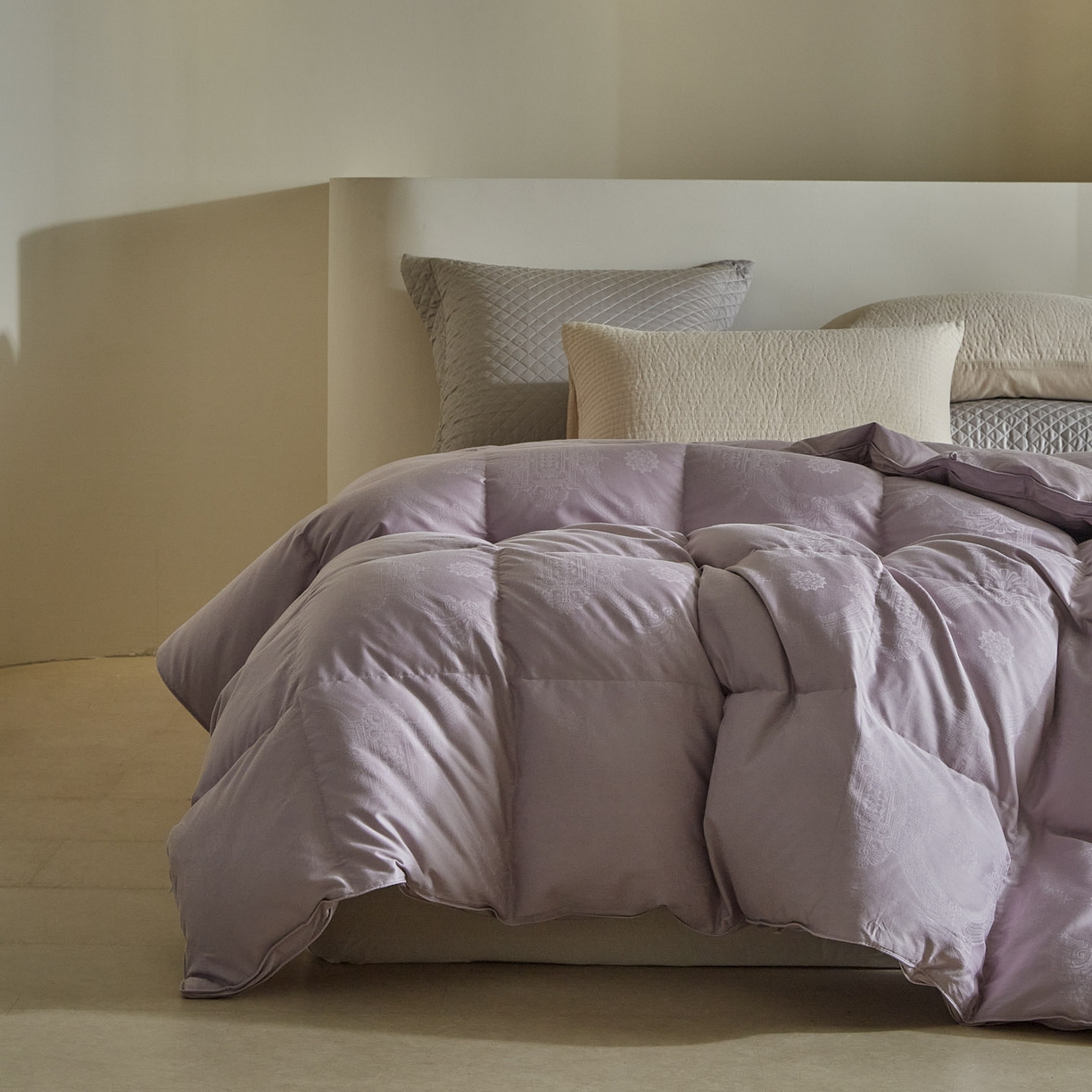 91家纺网 家纺一手货源 找家纺 暖羽屋羽绒馆 2025新款国标95白鹅绒被子 羽绒被芯60s大提花羽绒被 双人鹅绒被2米 婚庆被子 普希斯 紫