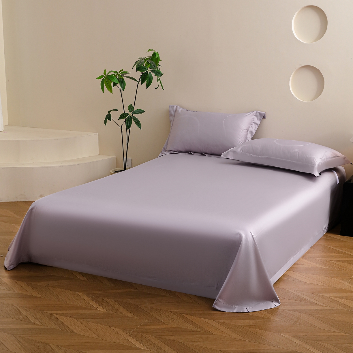 91家纺网 家纺一手货源 找家纺 洺兰家居 2025新款60支全棉新疆棉大提花拼角款四件套长绒棉贴边床单床笠床上用品套件专版（控价标准245加大260床笠255） 百合-浅紫